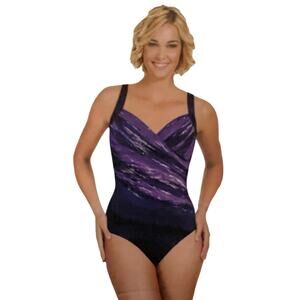 Kirkland Miraclesuit 1-Pc Swimsuit Women’s Size 12 Purple Glittetati Underwired